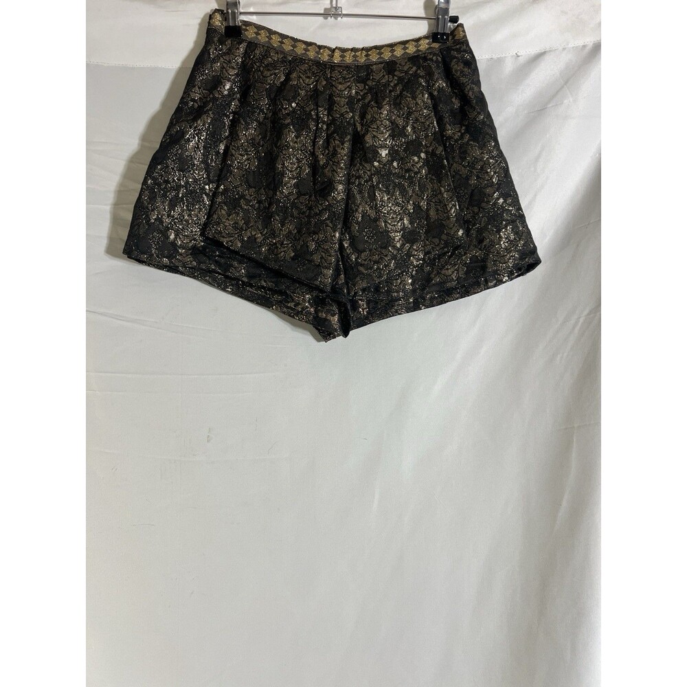 Skort Woman's L Black & Gold Jacquard Brocade Embroidered Damask Skirt Zip Front